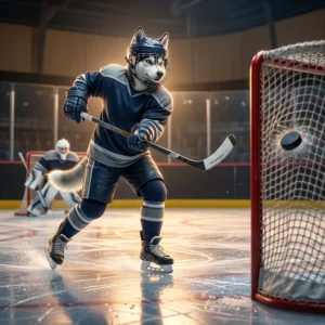 Hokeja spēles NHL 26 vizuāls attēls ar hokeja mača norisi uz ledus.