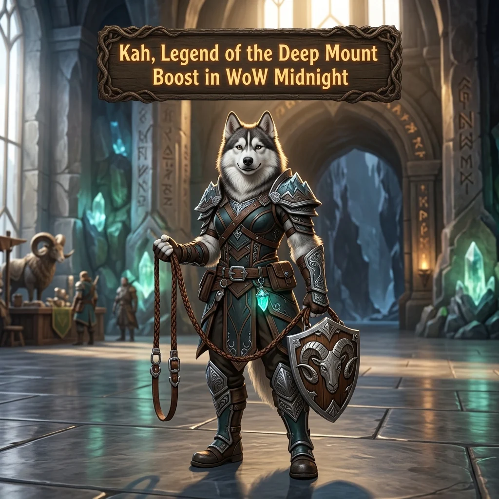 Promotional image for the Kah, Legend of the Deep Mount Boost service in WoW Midnight.