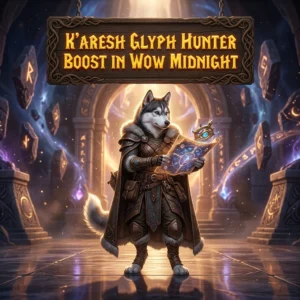 Promotional image for the K’aresh Glyph Hunter Boost service in WoW Midnight