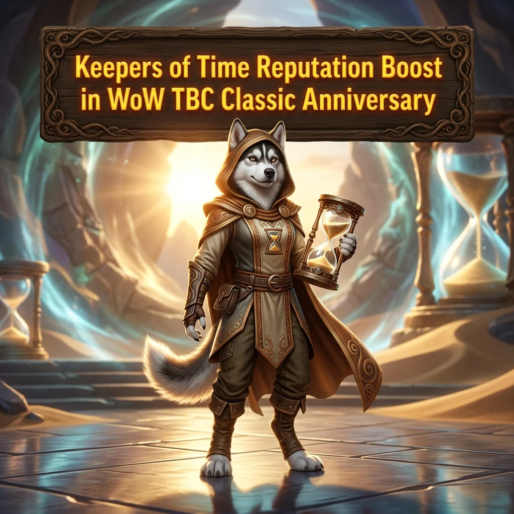 Promotional image for Keepers of Time Reputation Boost in WoW TBC Classic Anniversary, showing the reputation boost service for World of Warcraft TBC Classic.