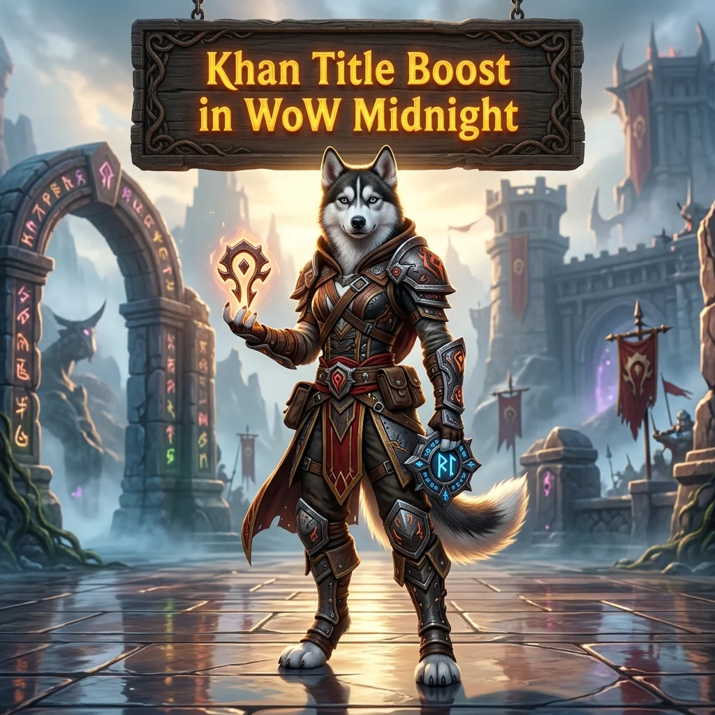 Promotional image for Khan Title Boost in WoW Midnight, a World of Warcraft service