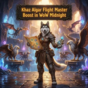 Promotional image for the Khaz Algar Flight Master Boost in WoW Midnight service