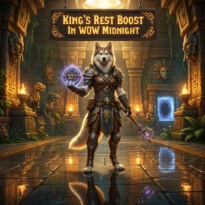Promotional image representing the King’s Rest Boost service in WoW Midnight.