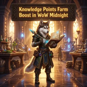 Promotional image representing the Knowledge Points Farm Boost service in WoW Midnight