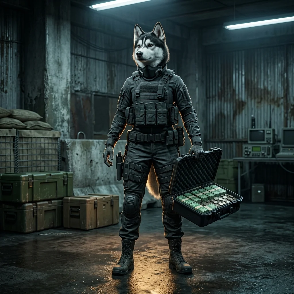 Promosiebeeld vir ’n kontantplaas-hupstoot in die Wardogs-speletjie, sonder leesbare teks of tekens.