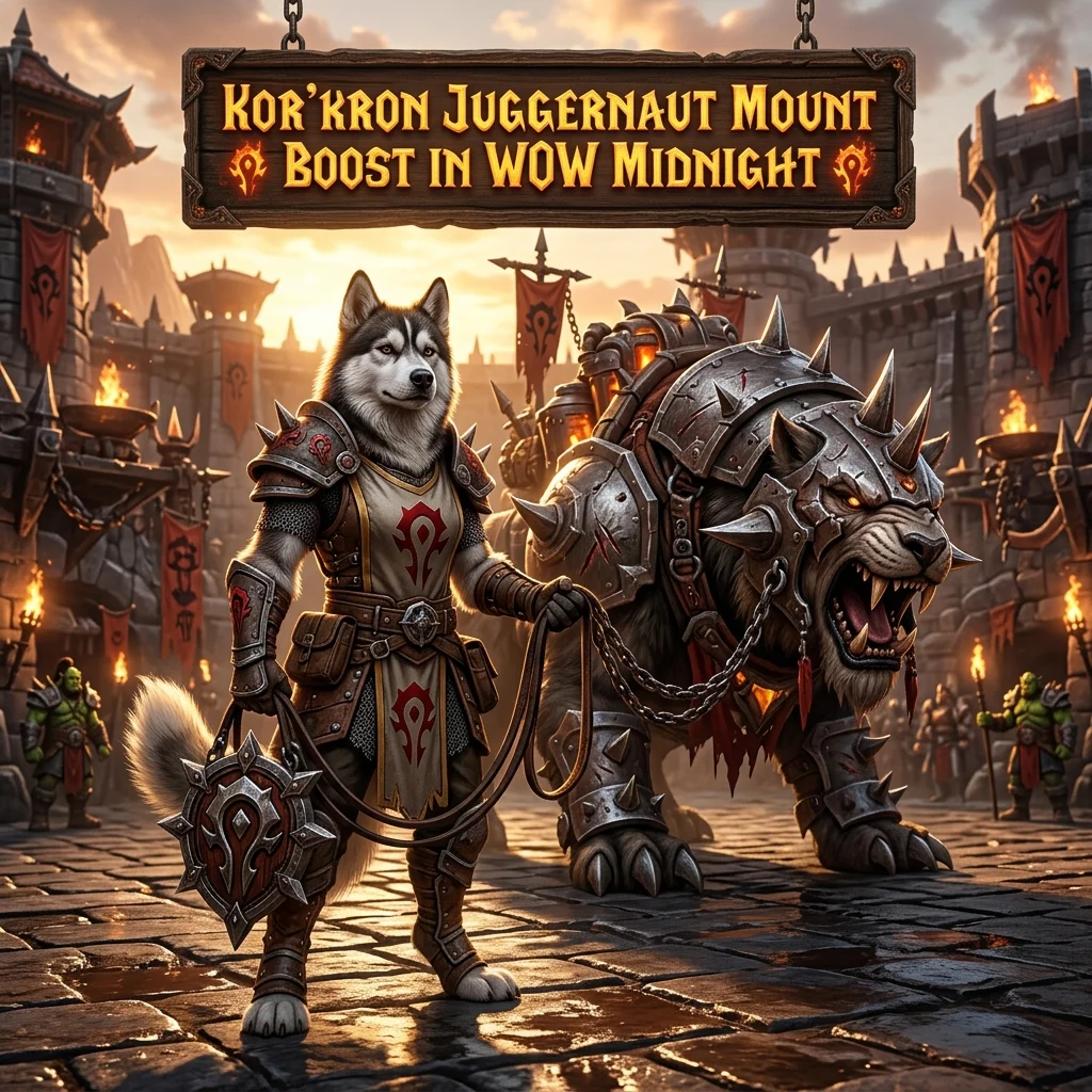 Promotional image for the Kor’kron Juggernaut Mount Boost in WoW Midnight service.