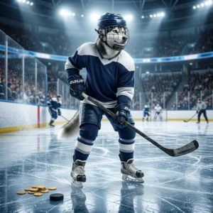 Ilustrační artwork ke hře NHL 26 s hokejovou tematikou, bez čitelného textu a označení.