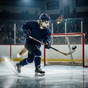 Jäähokimängu NHL 26 teemaline illustratsioon, mis kujutab väravate löömisele keskenduva juhendi üldist spordimängu atmosfääri.