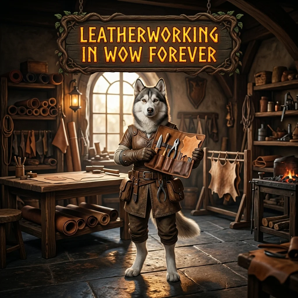 Promotional image representing the Leatherworking Boost service in WoW Forever.