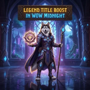 Promotional image representing the Legend Title Boost in WoW Midnight service