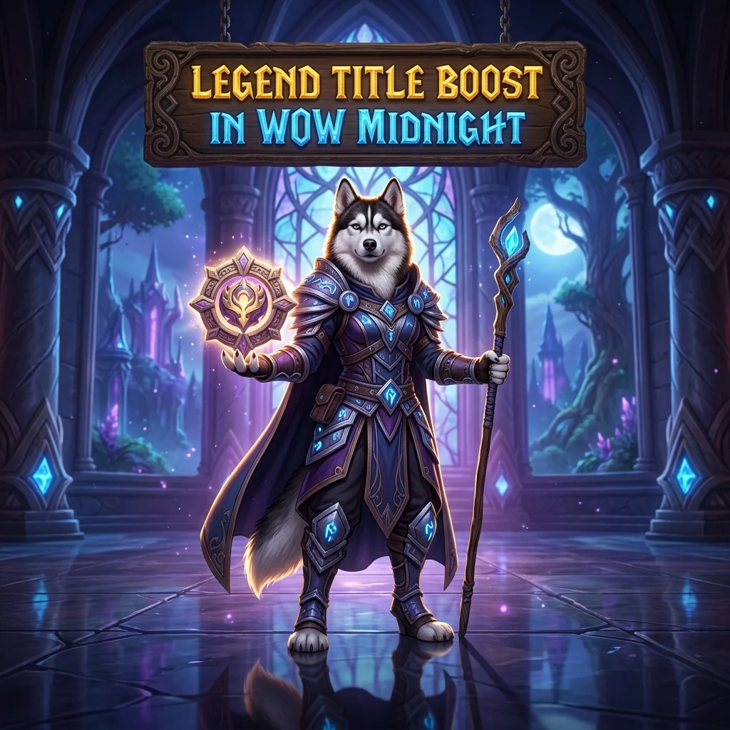 Promotional image representing the Legend Title Boost in WoW Midnight service