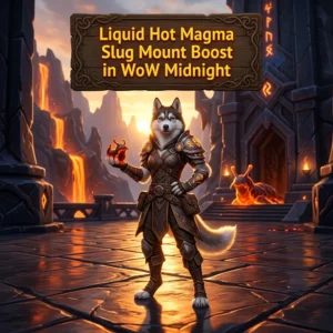 Promotional image for the Liquid Hot Magma Slug Mount Boost service in WoW Midnight.