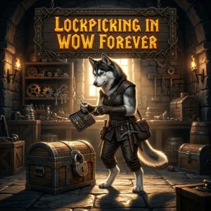 Promotional image for the Lockpicking Boost service in WoW Forever, focused on the named lockpicking boost product.