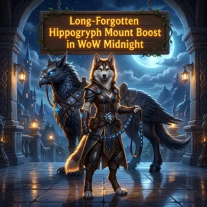 Promotional image for the Long-Forgotten Hippogryph Mount Boost in WoW Midnight, representing the service for this specific mount.