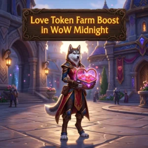 Promotional image for the Love Token Farm Boost service in World of Warcraft: Midnight