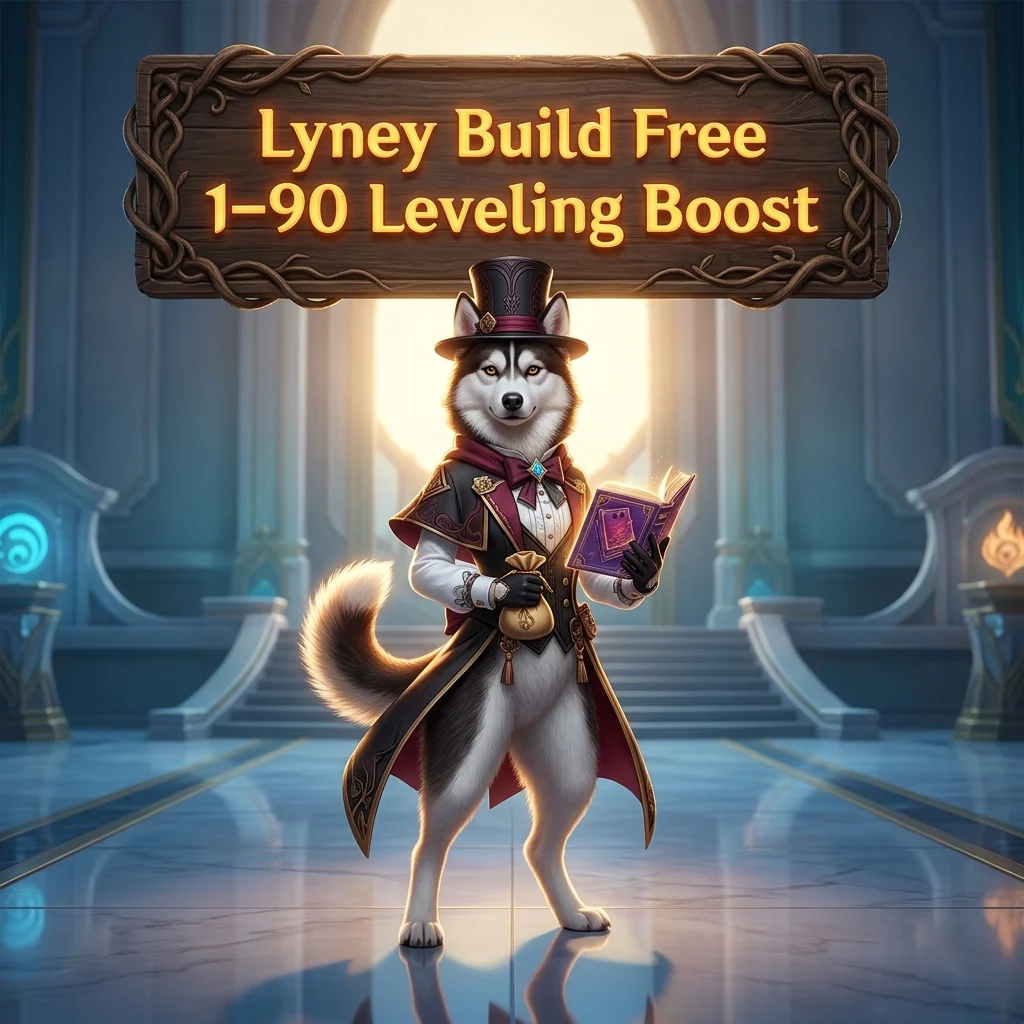Promotional image for the Lyney Build Free 1–90 Leveling Boost service in Genshin Impact