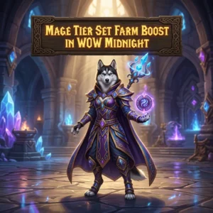 Promotional image for the Mage Tier Set Farm Boost service in World of Warcraft: Midnight