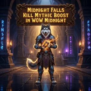 Promotional image for the Midnight Falls Kill Mythic Boost service in WoW Midnight.