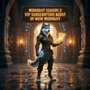 Promotional image for the Midnight Season 2 VIP Subscription Boost service in WoW Midnight.