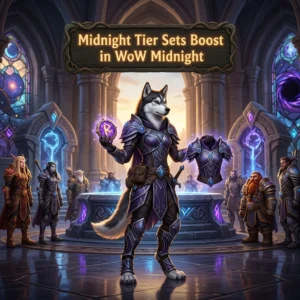 Promotional image for Midnight Tier Sets Boost in WoW Midnight, a service focused on tier set progression