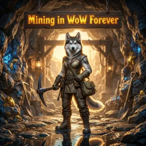 Promotional image for the Mining Boost in WoW Forever service, focused on the named mining boost offering.