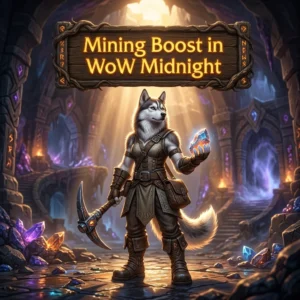 Promotional image for the Mining Boost in WoW Midnight service, focused on mining-related progression in WoW Midnight.