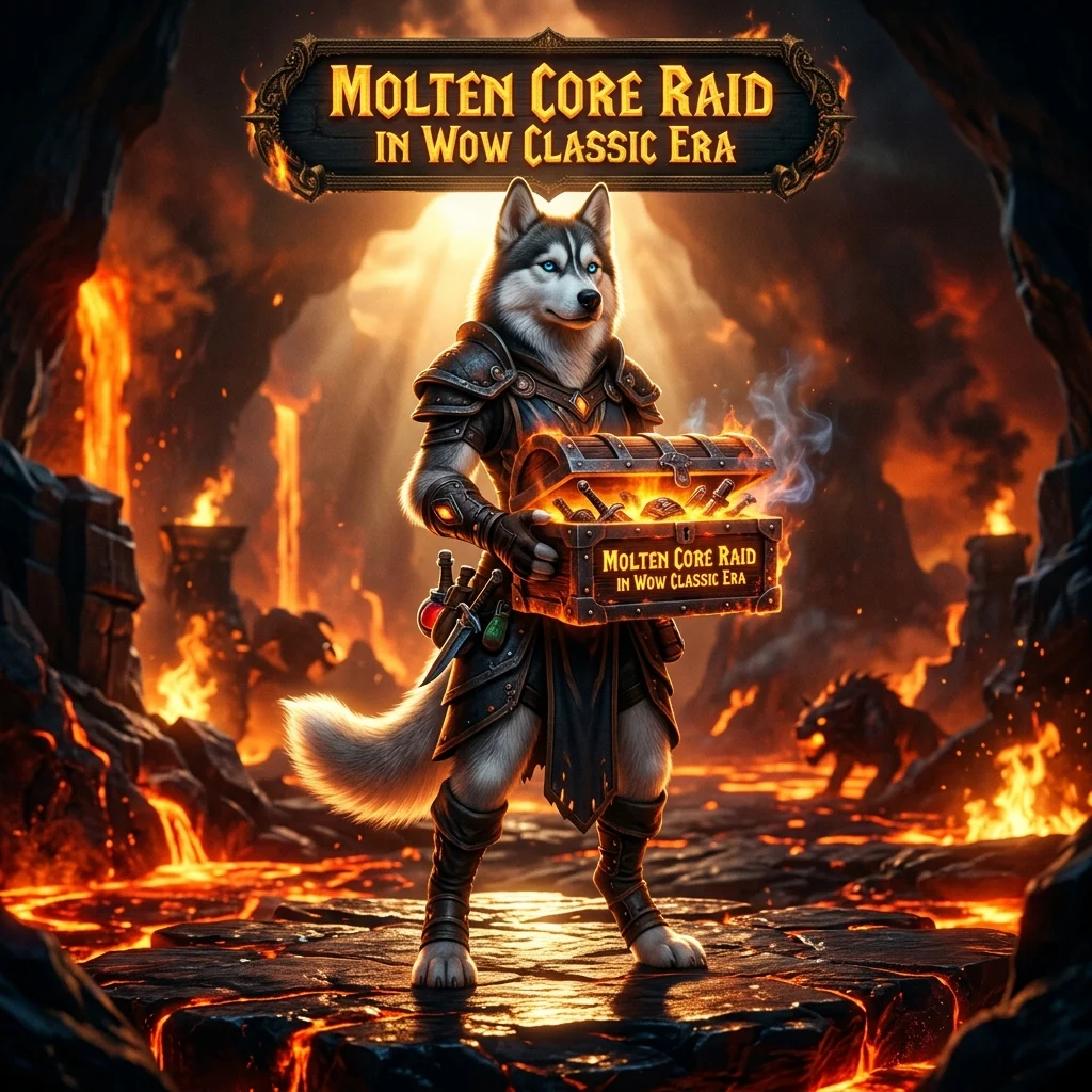 Promotional image for a Molten Core Raid Boost in WoW Classic Era service, focused on raid boosting for this Classic Era content.