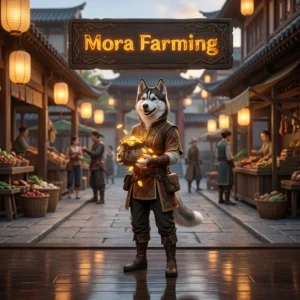 Promotional image representing the Mora Farming Boost in Genshin Impact service.