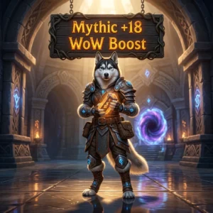 Promotional image representing the Mythic +18 WoW Boost service for World of Warcraft players