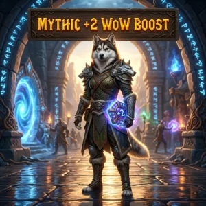 Promotional image for the Mythic +2 WoW Boost service in World of Warcraft