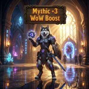 Promotional image representing the Mythic +3 WoW Boost service for World of Warcraft.
