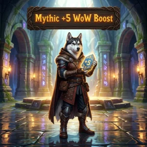 Promotional image representing the Mythic +5 WoW Boost service in a WoW product listing