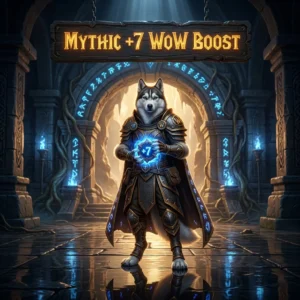 Promotional image for the Mythic +7 WoW Boost service in World of Warcraft