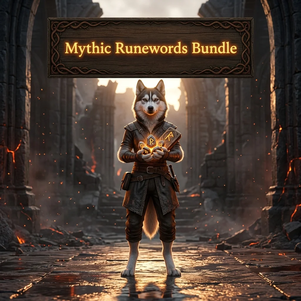 Promotional image for the Mythic Runewords Bundle Boost service in Diablo 4
