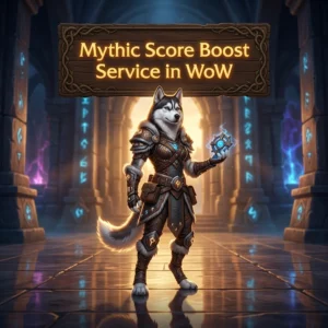 Promotional image for the Mythic Score Boost Service in WoW, focused on Mythic score boosting.