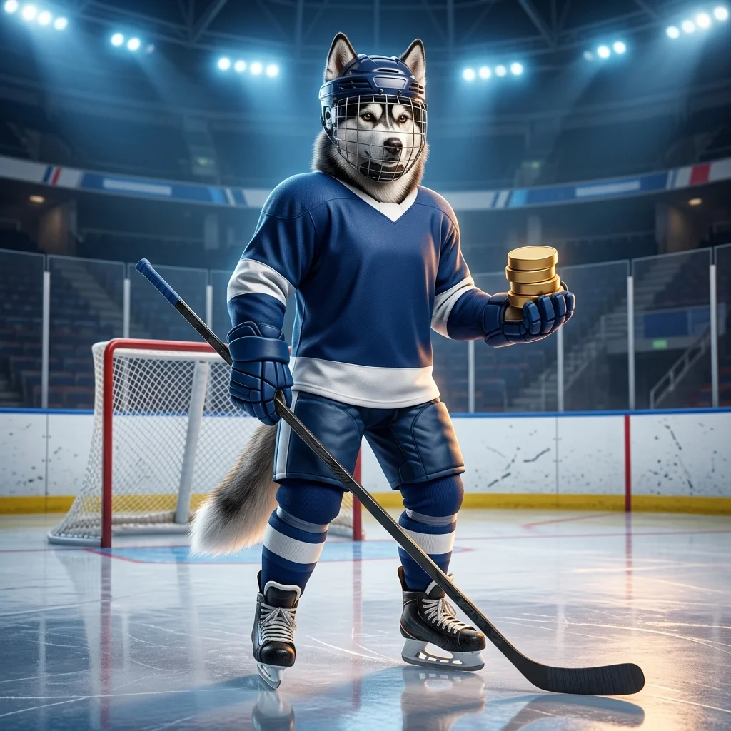 Promotionele illustratie voor NHL 26 munten kopen, met een sportieve ijshockeysfeer en zonder leesbare tekst of herkenbare tekens.