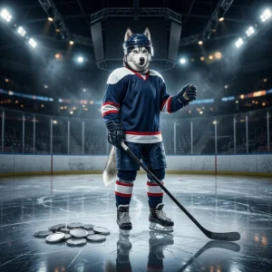 NHL 26 کوئنز کی خریداری سے متعلق ہاکی تھیم والا ڈیجیٹل آرٹ ورک، جس میں کھیل کے جوش اور مقابلے کا عمومی تاثر دکھایا گیا ہے۔