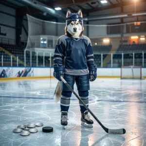 NHL 26 காயின்கள் தொடர்பான ஹாக்கி கருப்பொருள் கொண்ட விளையாட்டு கலைப்படம்; படத்தில் வாசிக்கக்கூடிய உரையோ அடையாளமோ இல்லை.