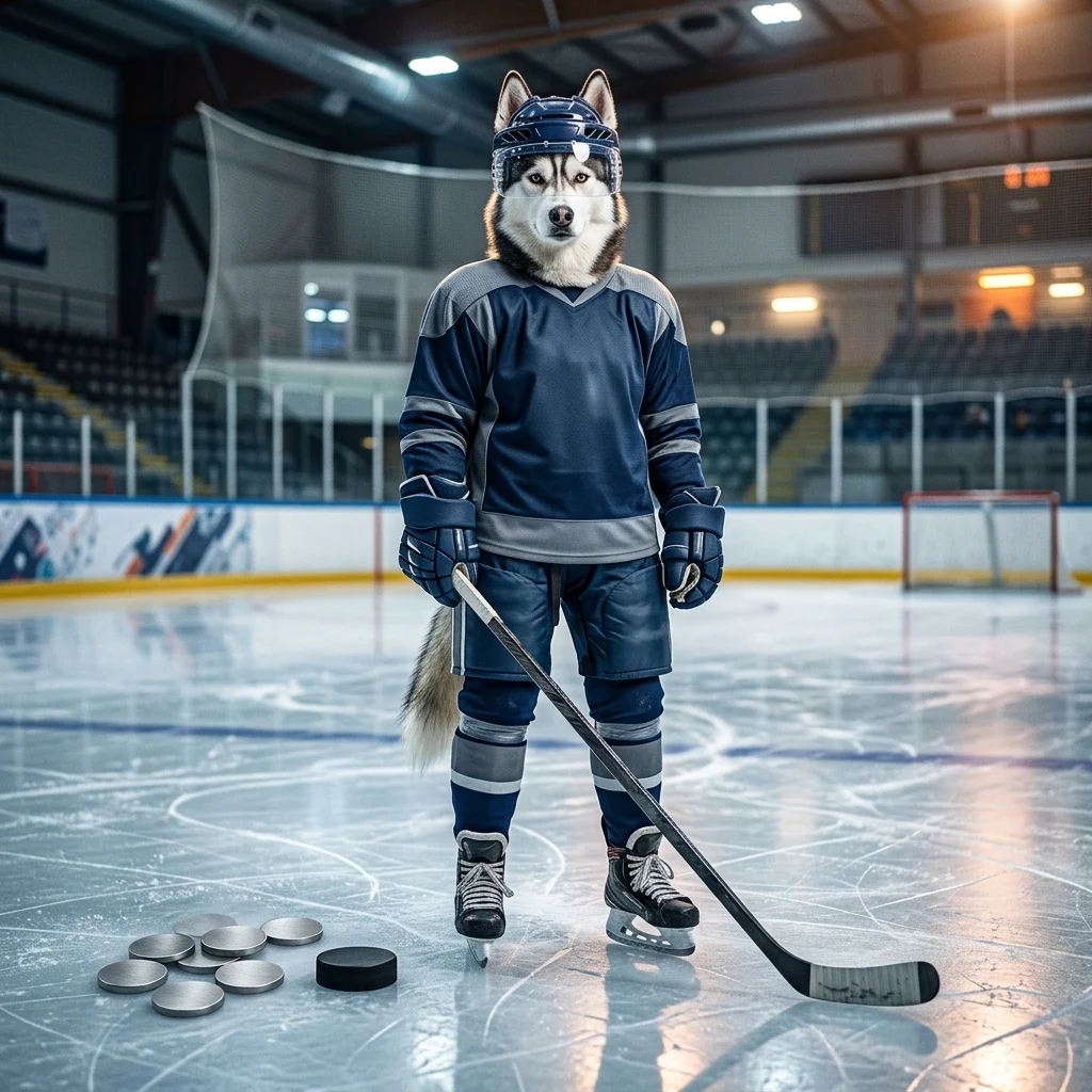 NHL 26 காயின்கள் தொடர்பான ஹாக்கி கருப்பொருள் கொண்ட விளையாட்டு கலைப்படம்; படத்தில் வாசிக்கக்கூடிய உரையோ அடையாளமோ இல்லை.