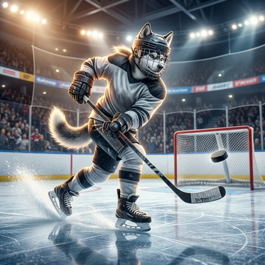 NHL 26'da gol atmaya odaklanan rehber içeriğini temsil eden, buz hokeyi temalı oyun görseli