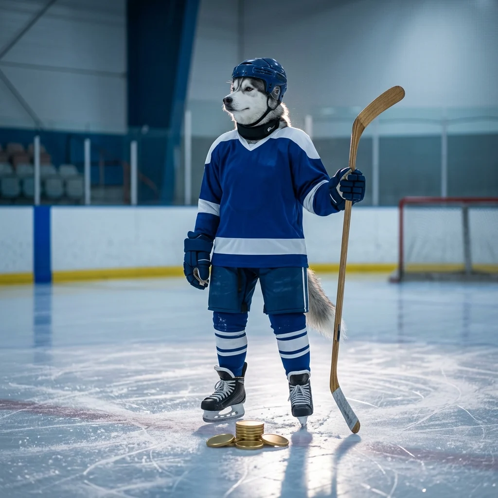 Íshokkítengd kynningarmynd fyrir NHL HUT myntauppörvun, án sýnilegs texta eða skilta.