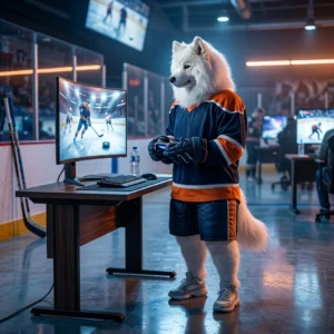 Hokeja videospēles tematikai veltīts attēls, kas atspoguļo NHL spēlēšanu pa stundām