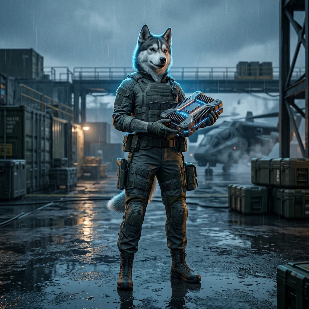 Promocijska ilustracija, povezana z najemom ojačevalca v igri Wardogs, brez vidnega besedila.
