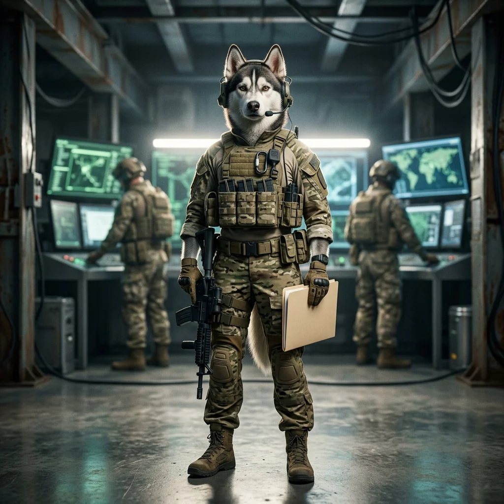 Promocijska ilustracija za najem strokovnjaka v igri Wardogs, brez vidnega besedila ali znakov.