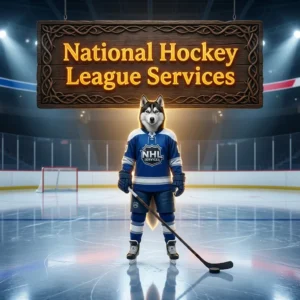 Promotional image representing National Hockey League Services and its hockey-focused service offering