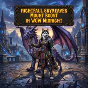 Promotional image for the Nightfall Skyreaver Mount Boost service in WoW Midnight