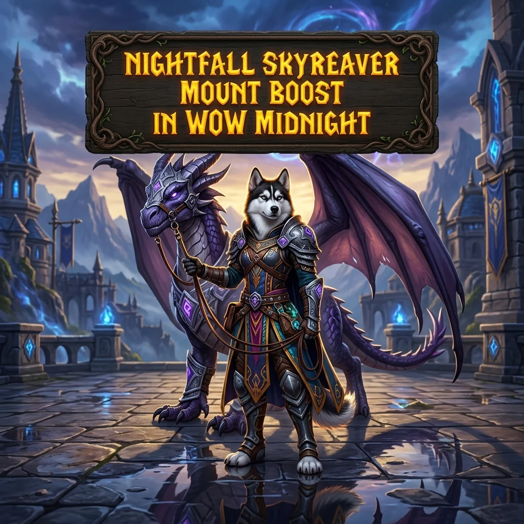 Promotional image for the Nightfall Skyreaver Mount Boost service in WoW Midnight
