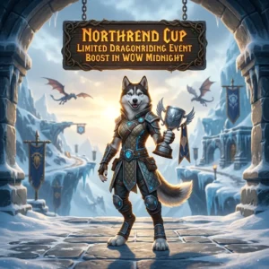 Promotional image for the Northrend Cup Limited Dragonriding Event Boost in WoW Midnight service.