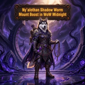 Promotional image for the Ny’alothan Shadow Worm Mount Boost service in WoW Midnight.