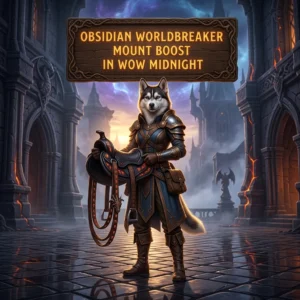 Promotional image for the Obsidian Worldbreaker Mount Boost service in WoW Midnight